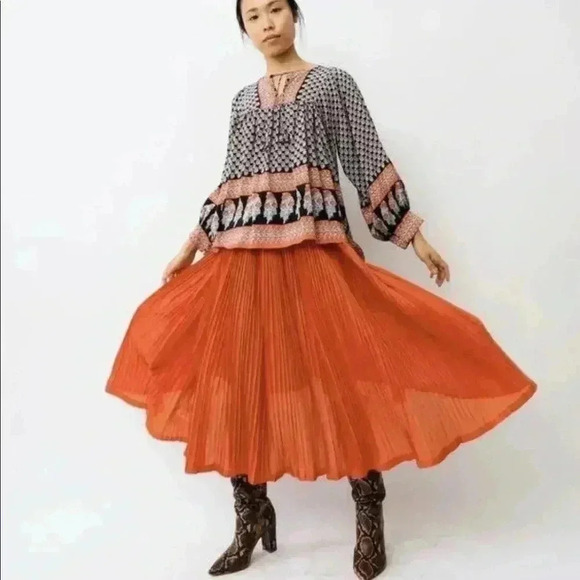 ulla johnson Silk Indian Color Block Floral Long Sleeve Bohemian Blouse Sz 4. - Picture 2 of 6